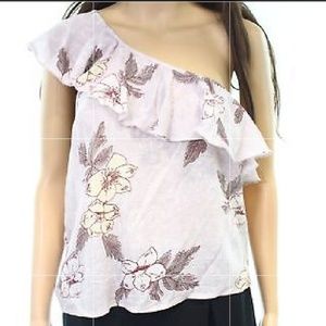 Lavender one ruffle shoulder floral top